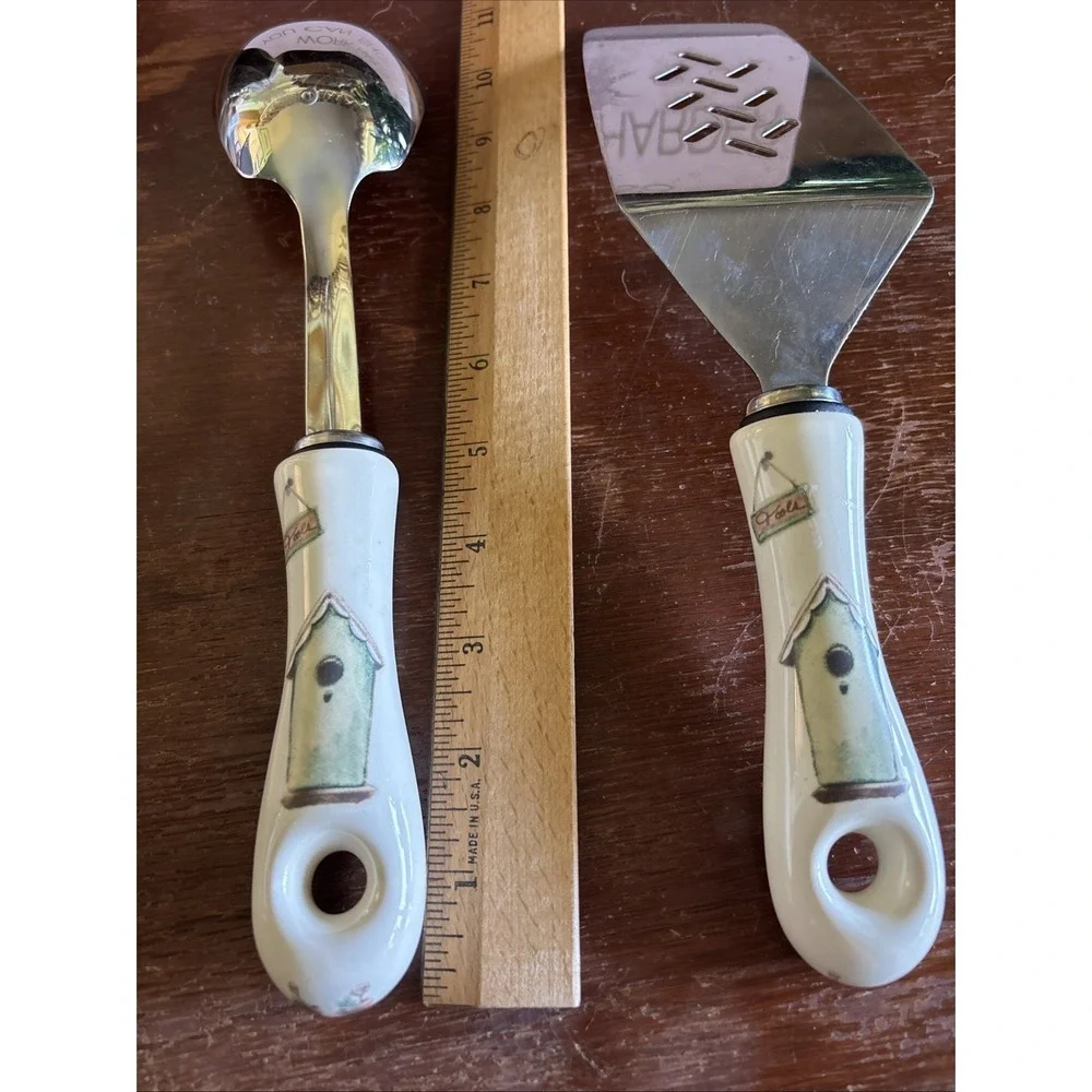 Pfaltzgraff Naturewood  Serving Spoon And Spatula With Ceramic Handles